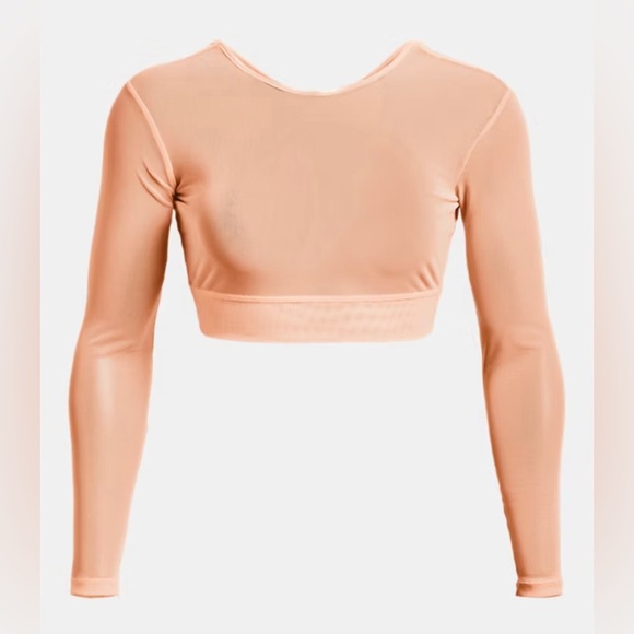 UNDER ARMOUR Project Rock Peach Horizon Black Orange Sheer Mesh crop top size XS - Picture 6 of 10